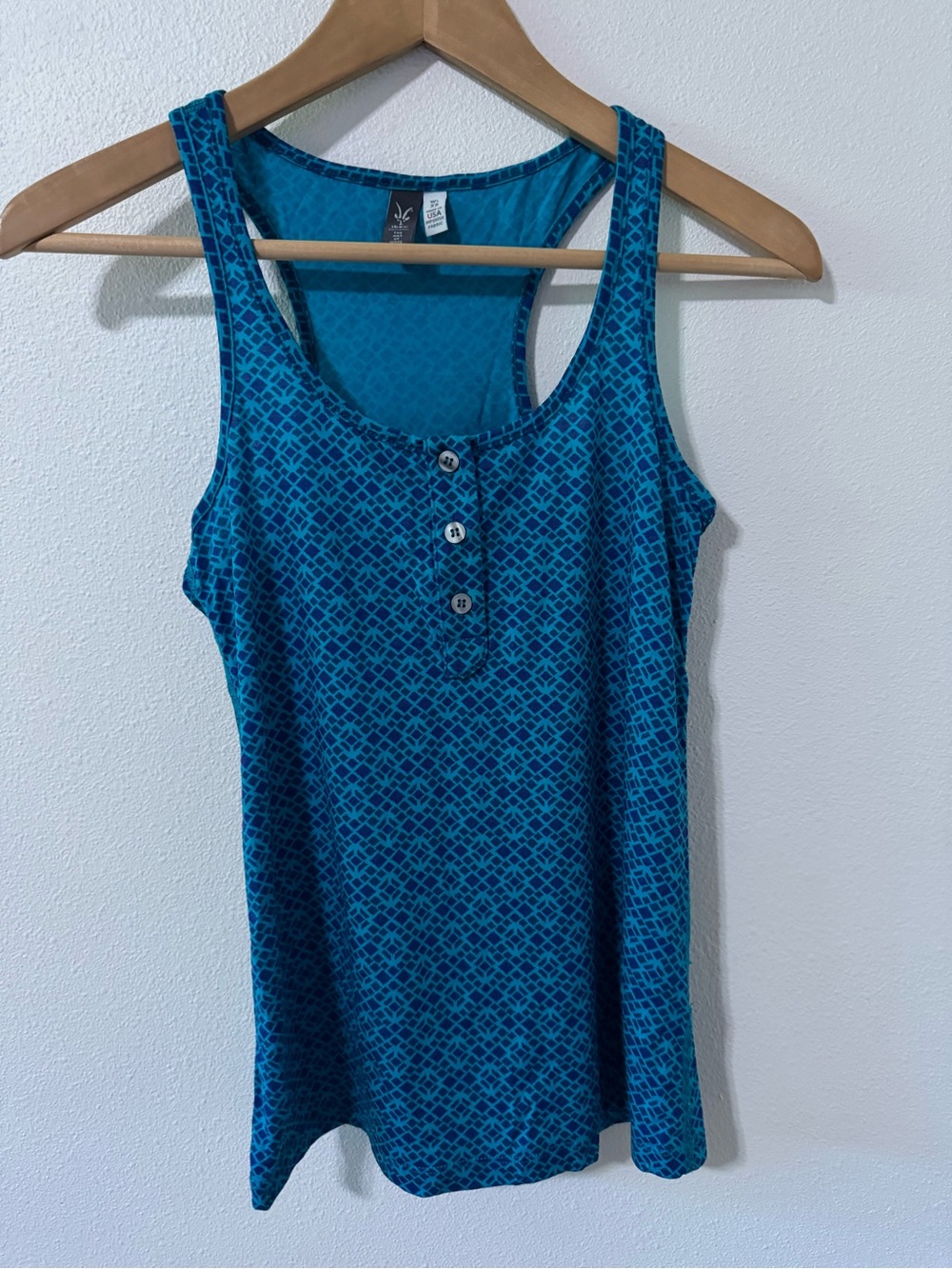 Ibex Merino Racerback Henley Tank Top Blue Purple Geometric Print Lightweight-XS